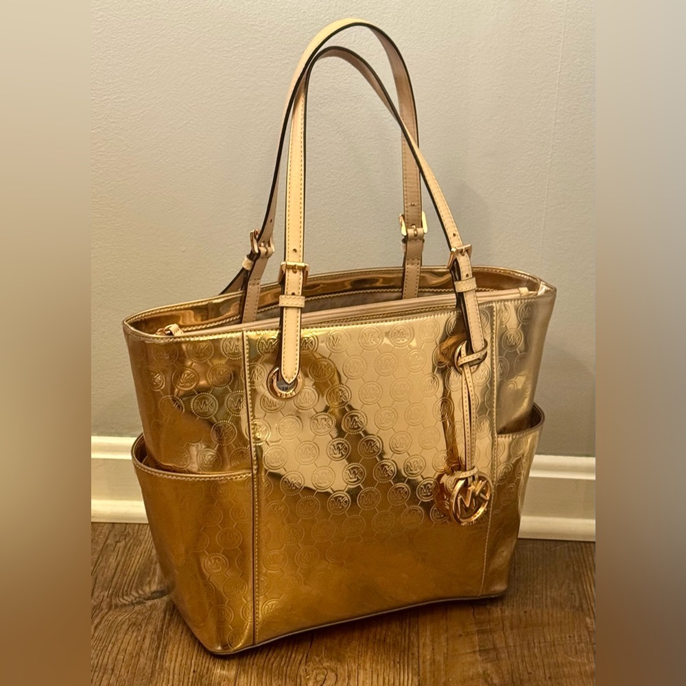 Michael Kors Embossed Monogram Rose Gold Tote Travel Computer Bag Portfolio